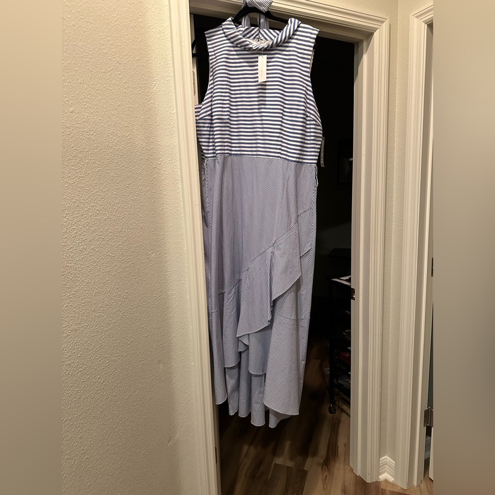 NWT New York and Company size 16 Striped Blue Sleeveless Dress